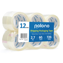 Load image into Gallery viewer, Clear Packing Tape, POLONO 12 Rolls Heavy Duty Packing Tape for Moving Boxes, 2.7 mil, 1.88" x 60 Yd, Total 720Y, Clear Packing Tape Refill for Shipping, Moving, Mailing and Storage, 3" Core