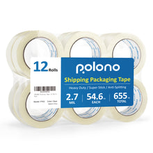 Load image into Gallery viewer, Clear Packing Tape, POLONO 12 Rolls Heavy Duty Packing Tape for Moving Boxes, 2.7 mil, 1.88" x 60 Yd, Total 720Y, Clear Packing Tape Refill for Shipping, Moving, Mailing and Storage, 3" Core
