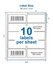 Load image into Gallery viewer, 2" x 4" Shipping Address Labels, POLONO Internet Mailing Shipping Labels, Sticker Labels for Laser/Inkjet Printer, Permanent Adhesive (250 Labels, 25 Sheets)