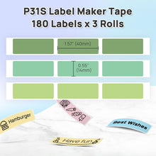 Load image into Gallery viewer, POLONO Genuine P31S Label Maker Tape, Labels Refill for Home/Office, 14x40mm(0.55"x1.57"), Compatible with P31S Label Maker, 540 Labels/3 Roll, Light Green/Green/Dark Green