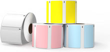 Load image into Gallery viewer, POLONO 2.25”x 1.25” Direct Thermal Label, Perforated Sticker Labels for Address, UPC Barcodes, Adhesive Compatible with Zebra, Dymo, Rollo Label Printers, White/Pink/Yellow/Blue, 3000 Labels/4 Rolls