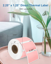 Load image into Gallery viewer, POLONO 2.25”x 1.25” Direct Thermal Label, Perforated Sticker Labels for Address, UPC Barcodes, Adhesive Compatible with Zebra, Dymo, Rollo Label Printers, White/Pink/Yellow/Blue, 3000 Labels/4 Rolls