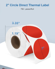 Load image into Gallery viewer, POLONO 2" Red Circle Thermal Sticker Labels, Self-Adhesive Stickers Labels, Round Thermal Labels for Address, Shipping, DIY Logo Design, QR Code, Compatible with Munbyn, Zebra, Rollo (750 Labels)