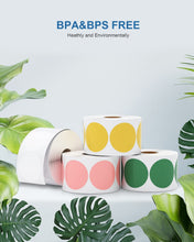 Load image into Gallery viewer, POLONO 2" Color Circle Direct Thermal Labels, Self-Adhesive Thermal Stickers Labels, Thermal Printer Labels for Address, Shipping, DIY Design, QR Code, White/Pink/Yellow/Green, 3000 Labels/4 Rolls