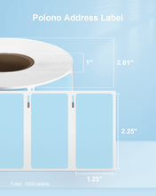 Load image into Gallery viewer, POLONO 2.25”x1.25” Direct Thermal Label, Perforated Sticker Labels for Addresses, UPC Barcodes, Adhesive Multipurpose Compatible with Zebra, Dymo, Rollo Label Printers, BPA Free (1000 Labels, Blue)