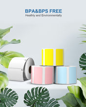 Load image into Gallery viewer, POLONO 2.25”x 1.25” Direct Thermal Label, Perforated Sticker Labels for Address, UPC Barcodes, Adhesive Compatible with Zebra, Dymo, Rollo Label Printers, White/Pink/Yellow/Blue, 3000 Labels/4 Rolls