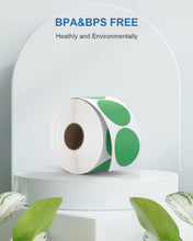 Load image into Gallery viewer, POLONO 2" Green Circle Thermal Sticker Labels, Self-Adhesive Stickers Labels, Round Thermal Labels for Address, Shipping, DIY Logo Design, QR Code, Compatible with Munbyn, Zebra, Rollo (750 Labels)