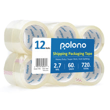 Load image into Gallery viewer, Clear Packing Tape, POLONO 12 Rolls Heavy Duty Packing Tape for Moving Boxes, 2.7 mil, 1.88&quot; x 60 Yd, Total 720Y, Clear Packing Tape Refill for Shipping, Moving, Mailing and Storage, 3&quot; Core
