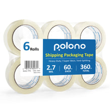 Load image into Gallery viewer, Packing Tape, POLONO 6 Rolls Heavy Duty Packaging Tape, 2.7 mil, 1.88&quot; x 60 Yd, Total 360Y, Shipping Tape Refill for Shipping, Moving and Mailing, High Adhesion, Strong Seal on All Box Types, 3&quot; Core
