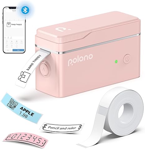 POLONO P31S Label Maker Machine with Tape, Portable Bluetooth Label Printer for Organizing Storage Office Home, Sticker Maker Mini Label Maker with Multiple Templates, Pink