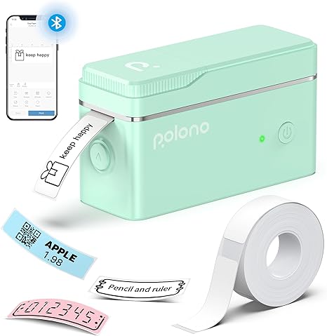 POLONO P31S Label Maker Machine with Tape, Portable Bluetooth Label Printer for Organizing Storage Office Home, Sticker Maker Mini Label Maker with Multiple Templates, Green