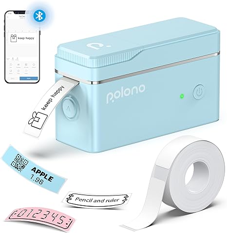 POLONO P31S Label Maker Machine with Tape, Portable Bluetooth Label Printer for Organizing Storage Office Home, Sticker Maker Mini Label Maker with Multiple Templates, Blue