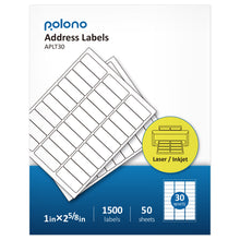 Load image into Gallery viewer, Mailing Address Labels, POLONO 1&quot; x 2-5/8&quot; Shipping Address Labels for Inkjet &amp; Laser Printers, Strong Adhesive Return Address Labels for Packages, FBA and SKU, Easy to Peel (50 Sheets, 1500 Labels)
