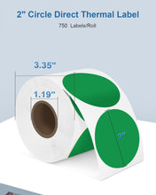 Load image into Gallery viewer, POLONO 2&quot; Green Circle Thermal Sticker Labels, Self-Adhesive Stickers Labels, Round Thermal Labels for Address, Shipping, DIY Logo Design, QR Code, Compatible with Munbyn, Zebra, Rollo (750 Labels）
