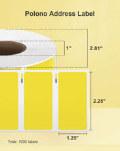 Load image into Gallery viewer, POLONO 2.25”x1.25” Direct Thermal Label, Perforated Sticker Labels for Addresses, UPC Barcodes, Adhesive Multipurpose Compatible with Zebra, Dymo, Rollo Label Printers, BPA Free (1000 Labels, Yellow)
