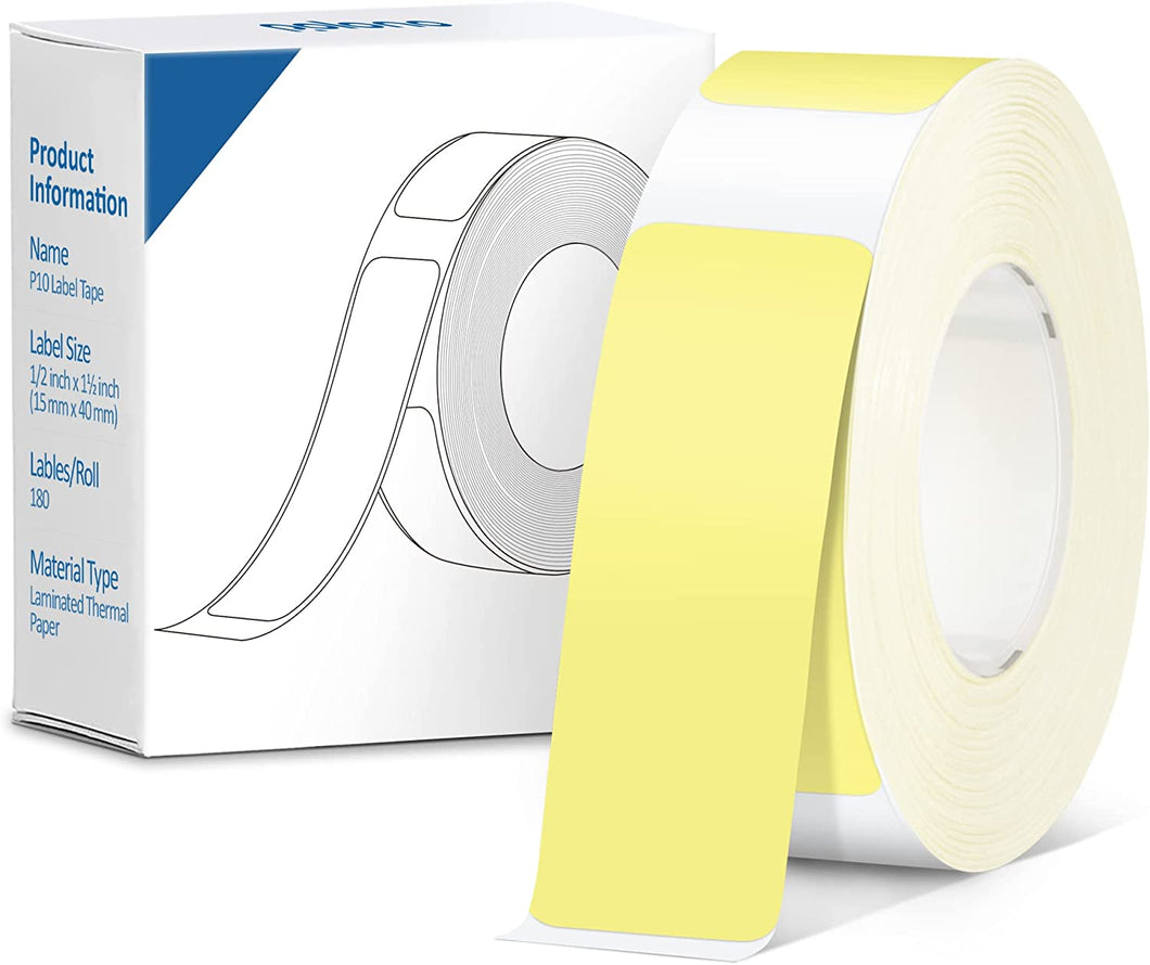 POLONO Thermal Label Maker Tape Adapted P10 Label Maker, Standard Laminated Office Labeling, 15mmx40mm/0.5x1.57inch, 180 Labels/Roll, P10 Thermal Printing Label Paper (Yellow)