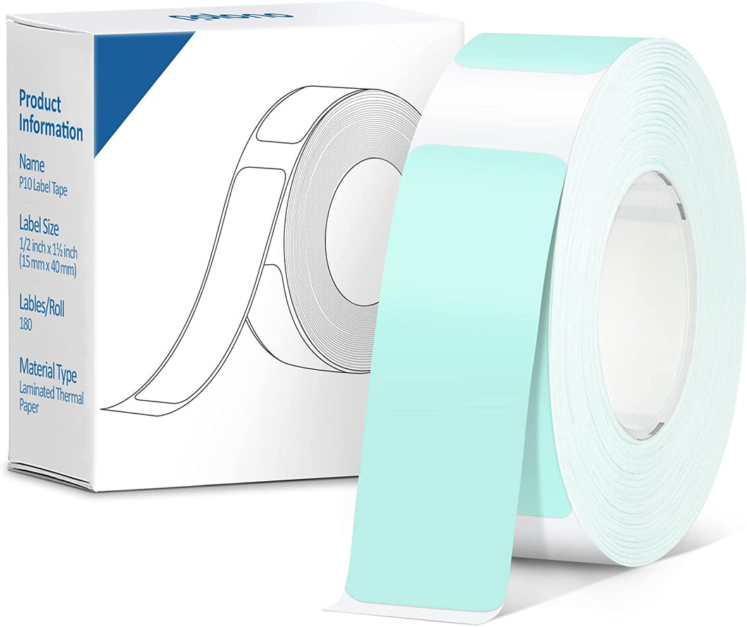 POLONO Thermal Label Maker Tape Adapted P10 Label Maker, Standard Laminated Office Labeling, 15mmx40mm/0.5x1.57inch, 180 Labels/Roll, P10 Thermal Printing Label Paper (Green)