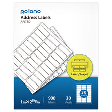 Load image into Gallery viewer, Mailing Address Labels, POLONO 1&quot; x 2-5/8&quot; Shipping Address Labels for Inkjet &amp; Laser Printers, Strong Adhesive Return Address Labels for Packages, FBA and SKU, Easy to Peel (30 Sheets, 900 Labels)
